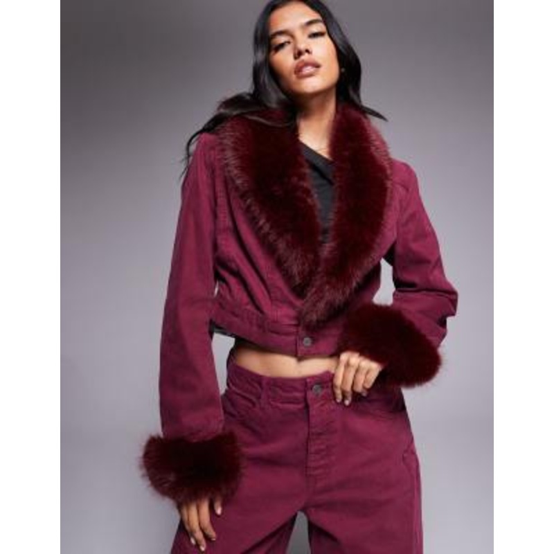 AFRM Margot faux fur denim jacket in port – part of a set