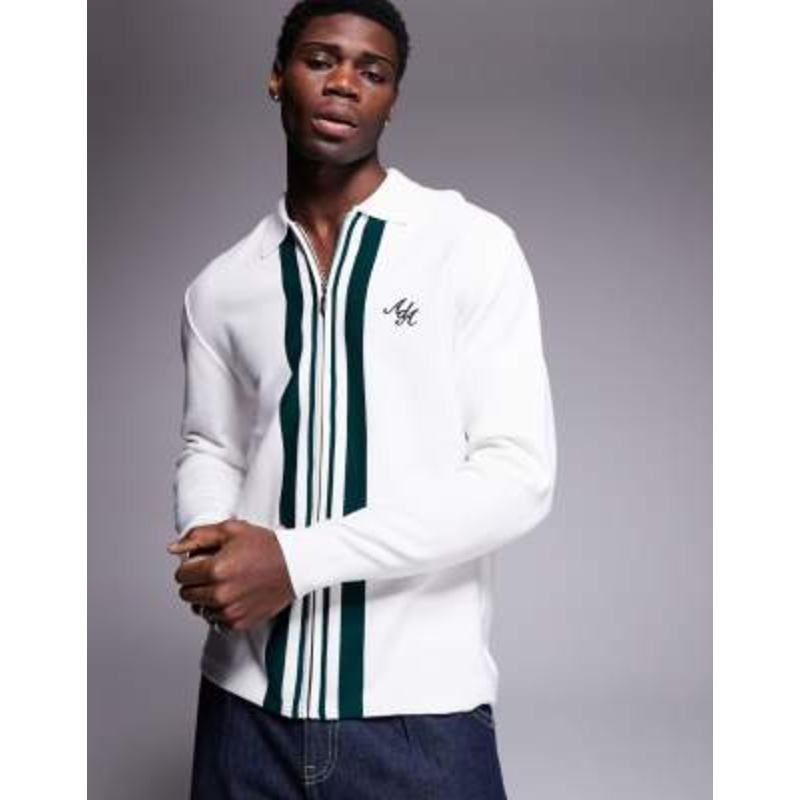 Alma De Ace stripe detail knitted logo jacket in cream