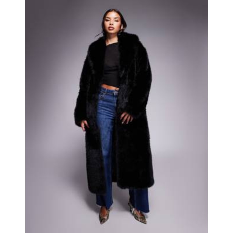 Aria Cove faux fur oversized collared maxi jacket in black