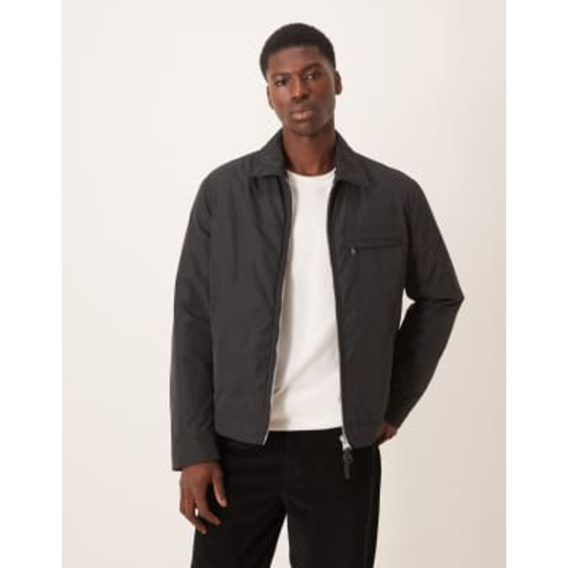 ARKET nylon minimal jacket with zip front in black