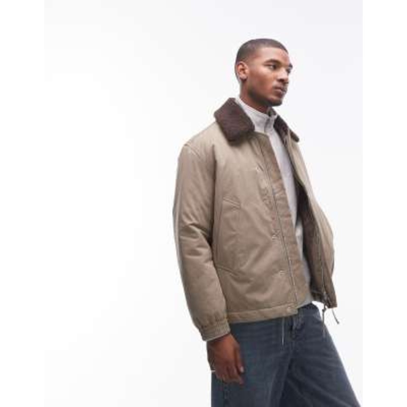 ARKET padded jacket in beige with faux fur collar