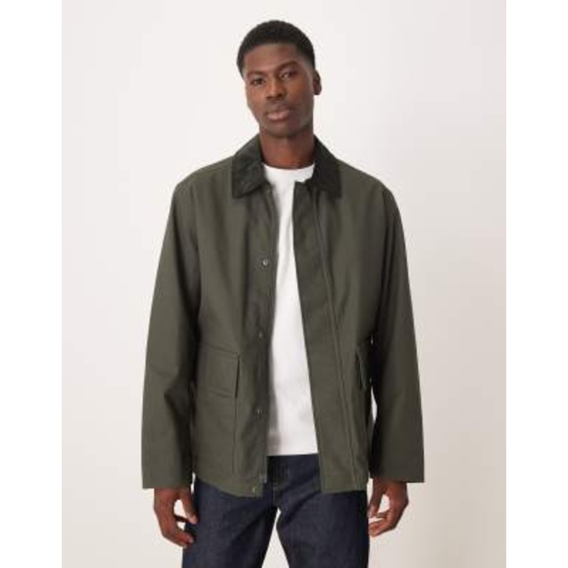 ARKET waxed cotton jacket with contrast cord collar in dark khaki green