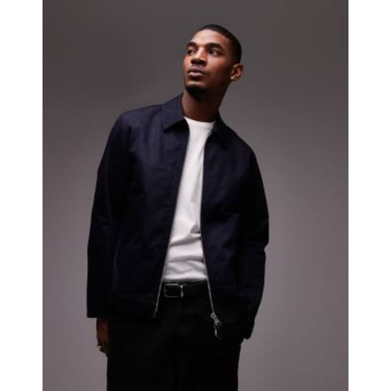 ARKET zip front minimal workwear jacket with collar in navy