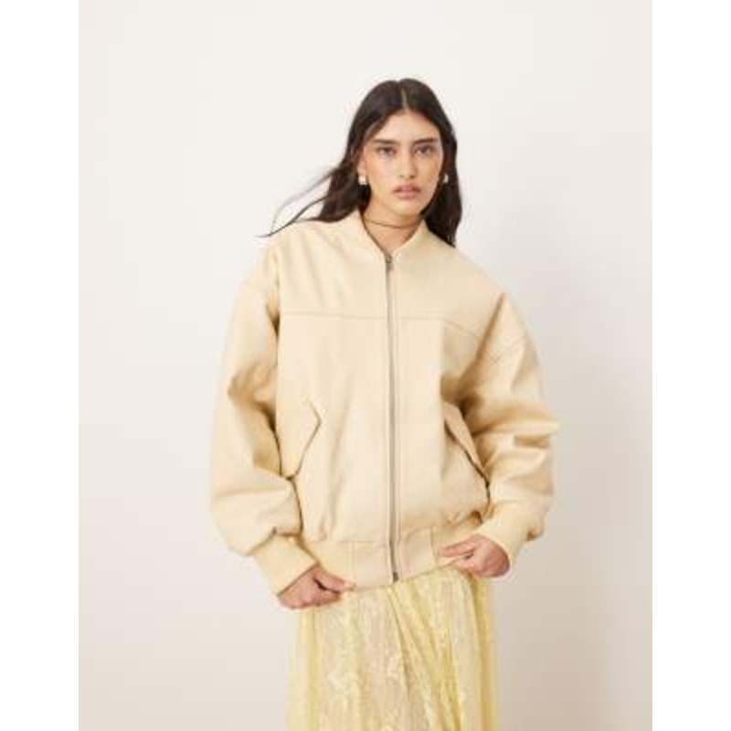 ARRANGE premium leather oversized bomber jacket in buttermilk – part of a set