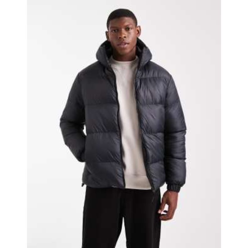 Brave Soul puffer jacket with hood in black