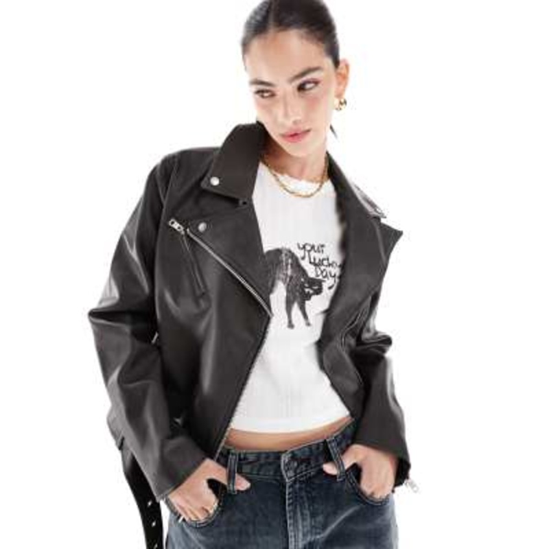 Cotton On Roman faux leather biker jacket in black