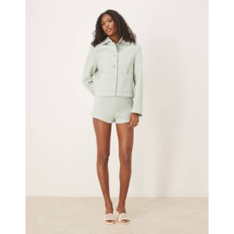 DESIGN tailored boucle jacket & micro short set in sage
