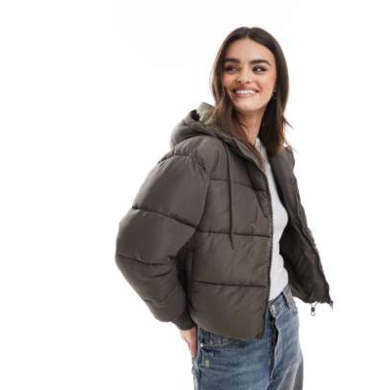 DTT hooded puffer jacket in dark gray