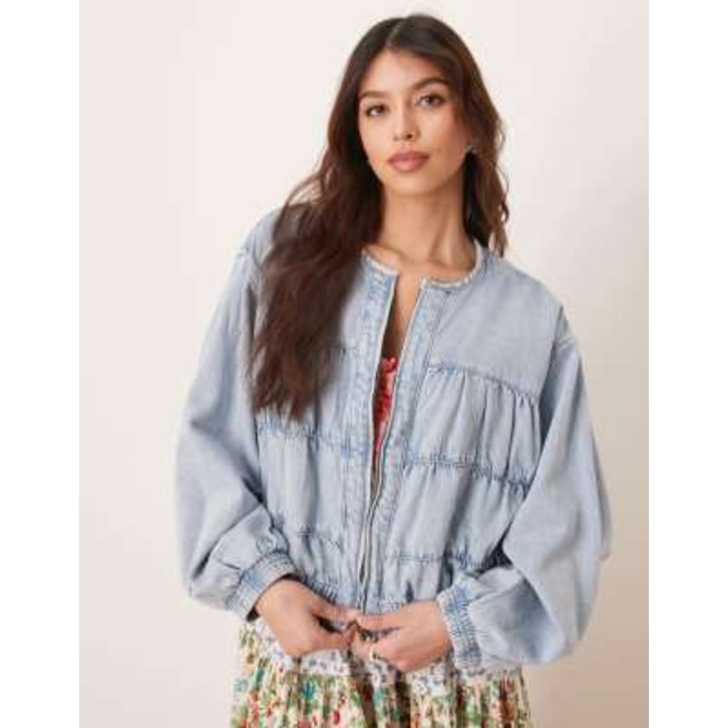 Free People layla relaxed denim jacket in sunbeam blue