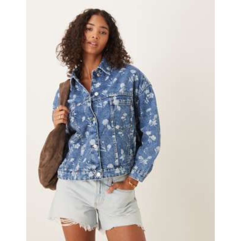 Free People Opal Swim denim jacket in mid wash blue