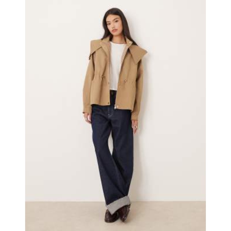 Glamorous hooded crop trench jacket with side toggles in beige