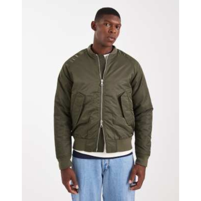 Jack & Jones bomber jacket with contrast lining in olive green