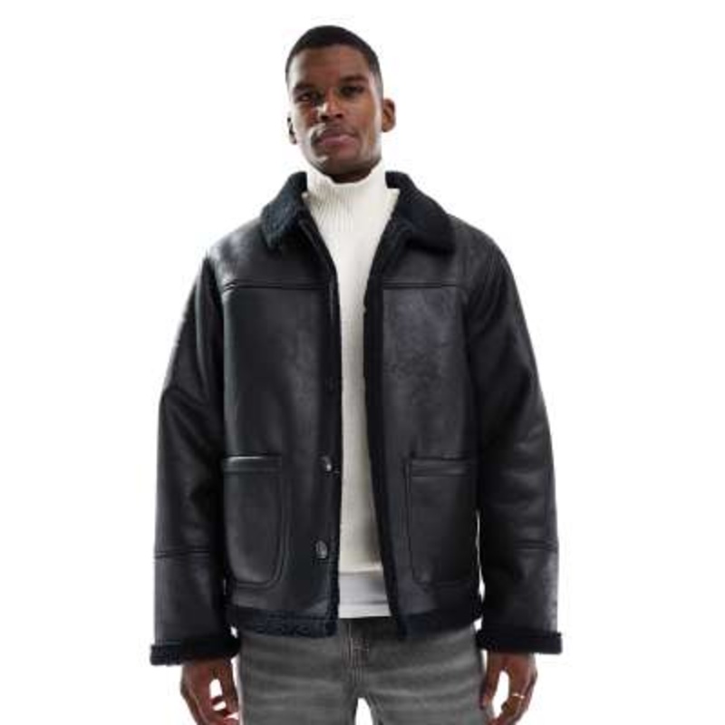 Jack & Jones faux shearling jacket in black