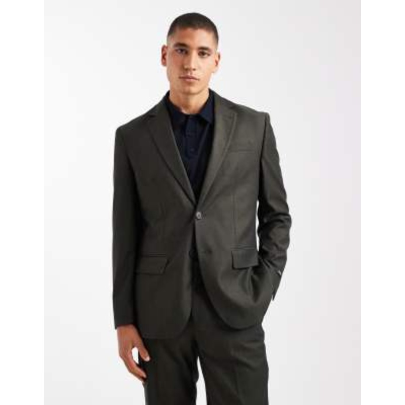 Jack & Jones regular fit wool blend suit jacket in dark green