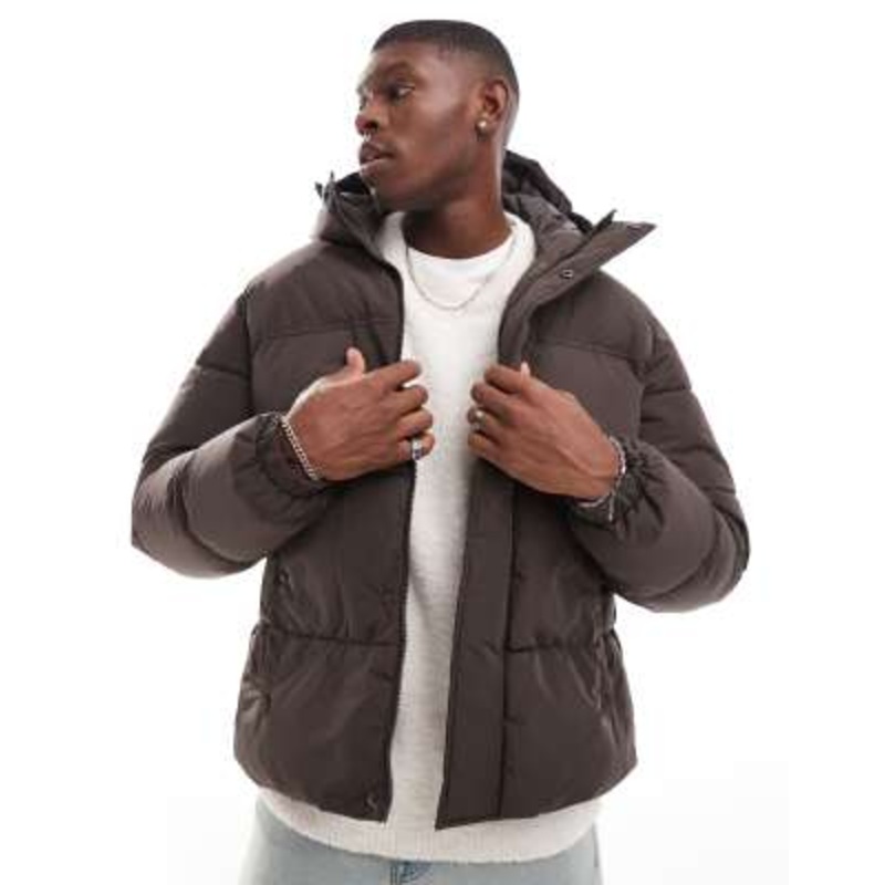 Jack & Jones short puffer jacket in brown