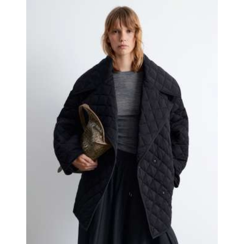 & Other Stories quilted belted longline jacket in black