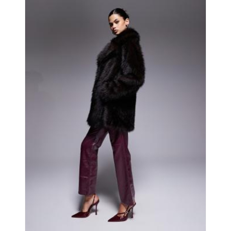 The Frolic exclusive oversized collar faux fur jacket in brown