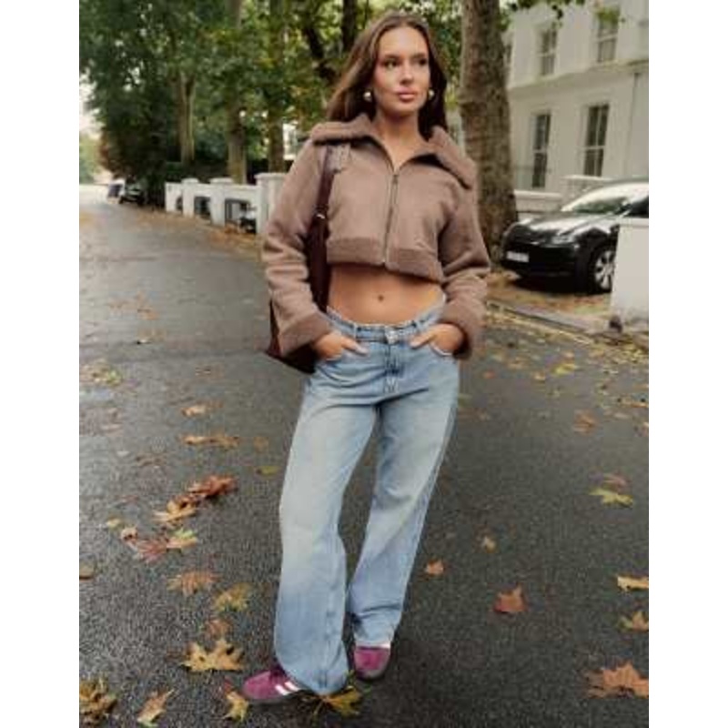 The Frolic x Bella Stovey exclusive cropped faux shearling jacket in light brown