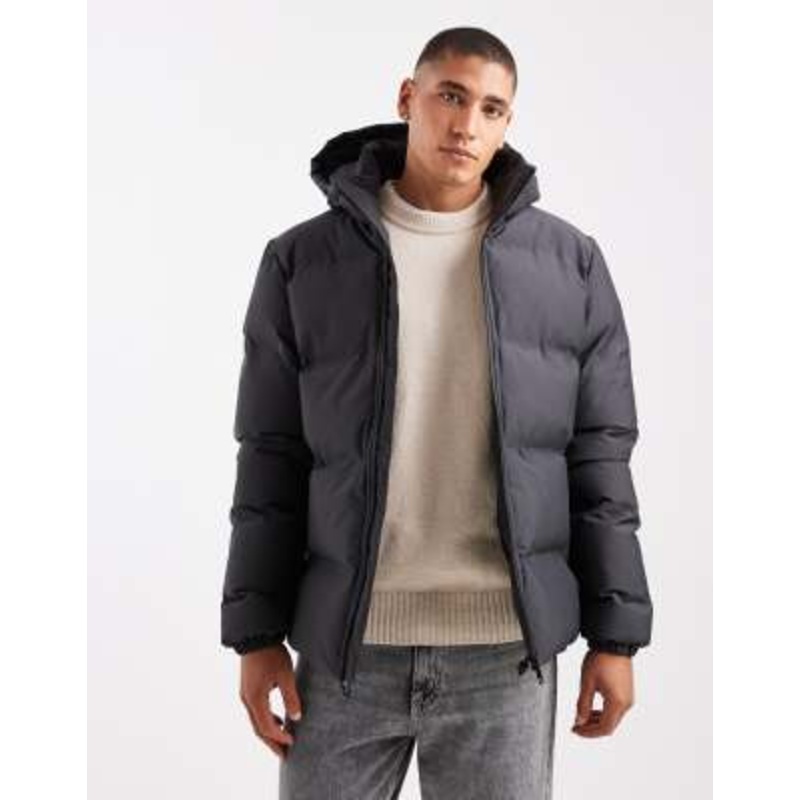 Threadbare puffer jacket with hood in slate gray