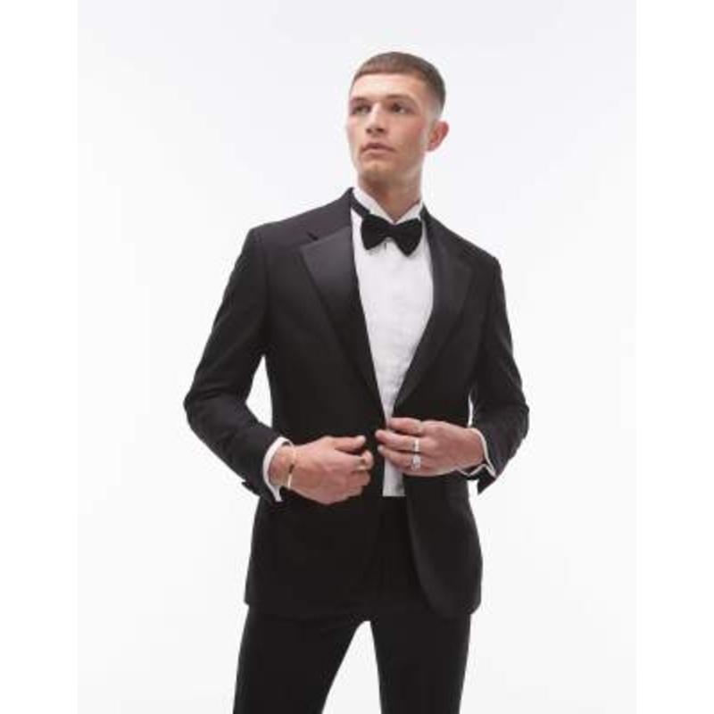 Topman skinny tux suit jacket in black