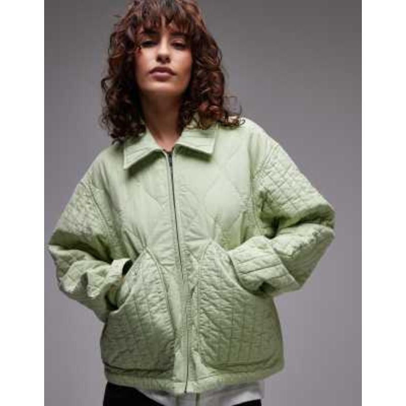 Topshop casual quilted liner jacket in sage