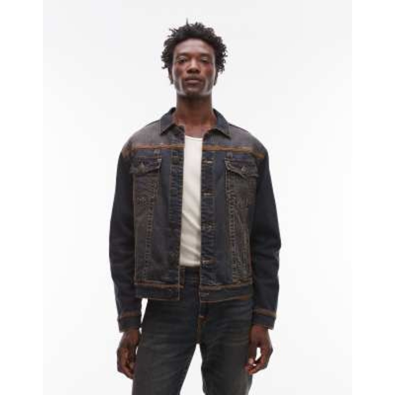 True Religion super flatlock denim trucker jacket in dark indigo wash – part of a set