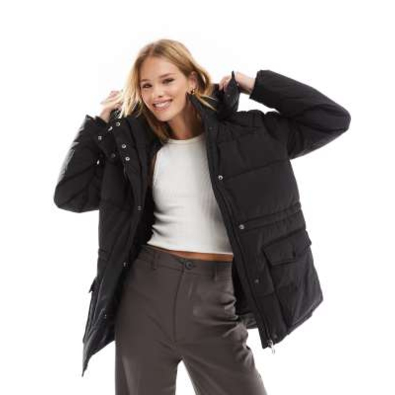 Vero Moda short hooded padded jacket in black