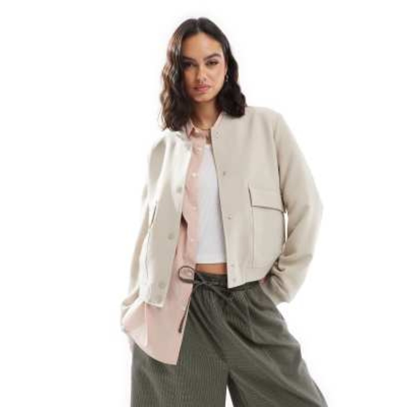 Vero Moda tailored bomber jacket with pockets in cream