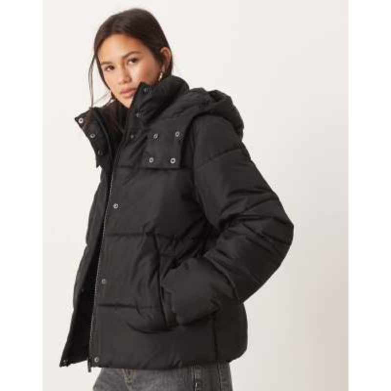 VILA hooded short padded jacket in black