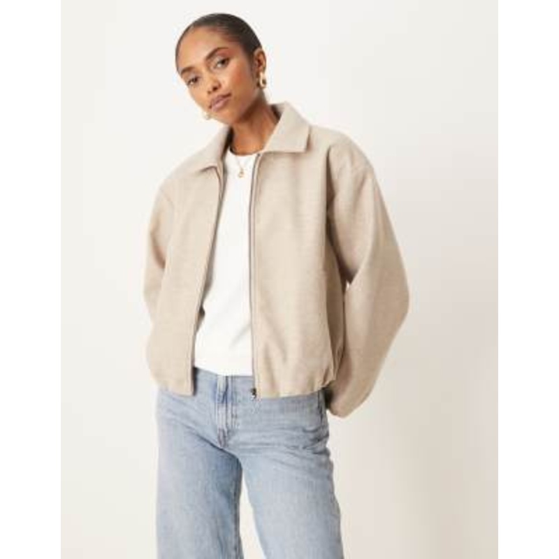 VILA textured clean bomber jacket in natural melange