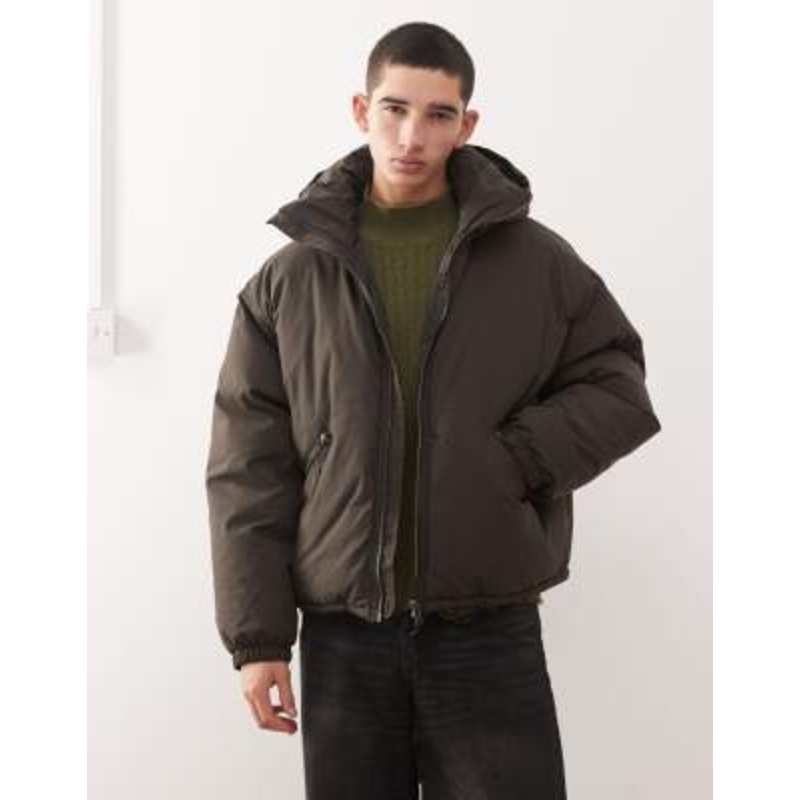 Weekday Floyd puffer bomber jacket in chocolate brown
