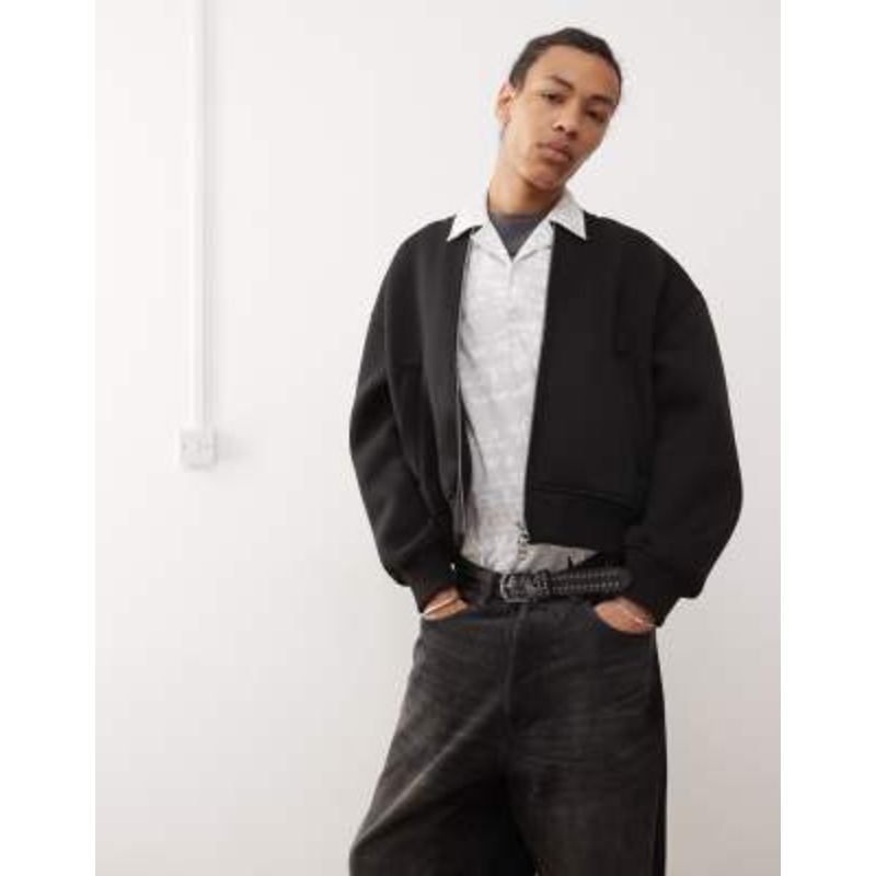 Weekday Sammy oversized bomber jacket in black in scuba-style fabric