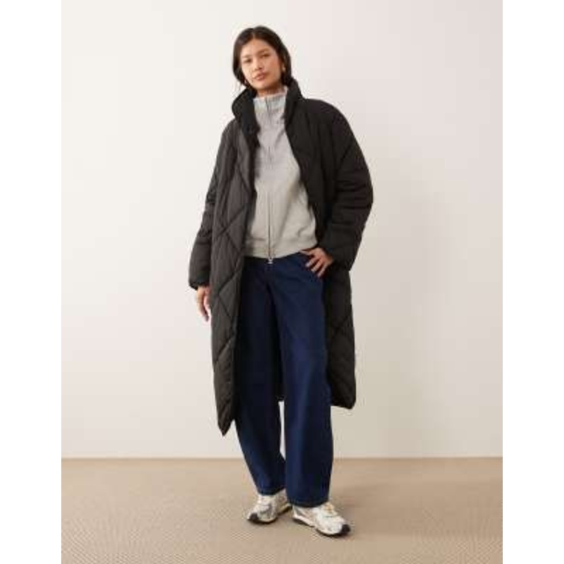 YAS longline diamond quilted jacket in black