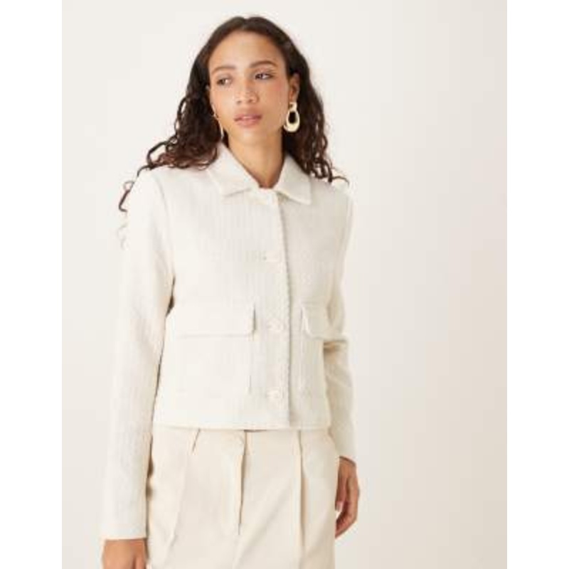 AWARE boucle button front trophy jacket in cream
