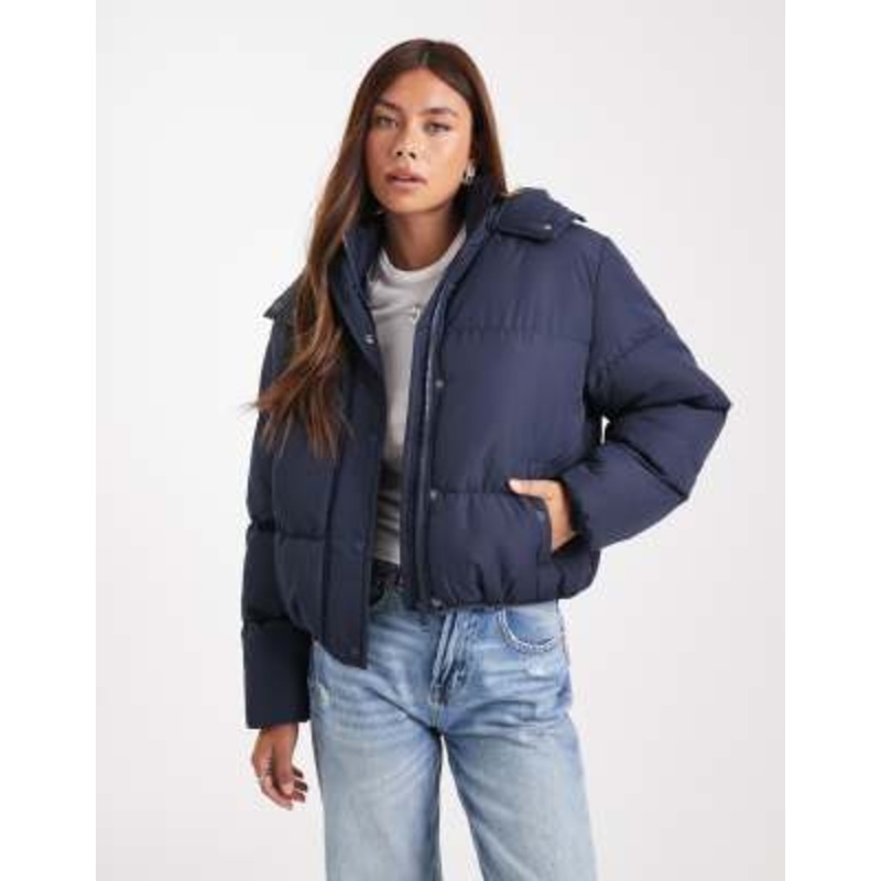 Brave Soul hooded puffer jacket in navy