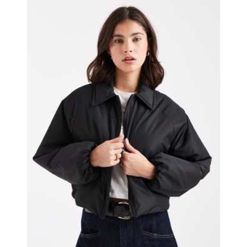 Brave Soul short padded bomber jacket with collar in black