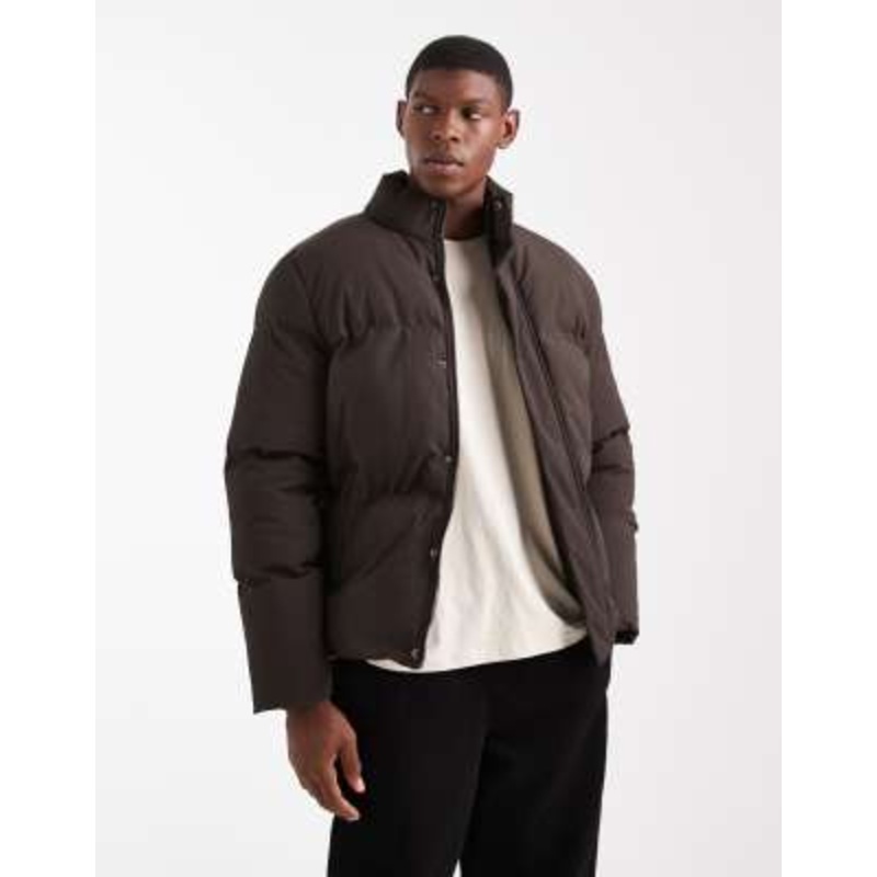 Brave Soul textured puffer jacket in chocolate brown