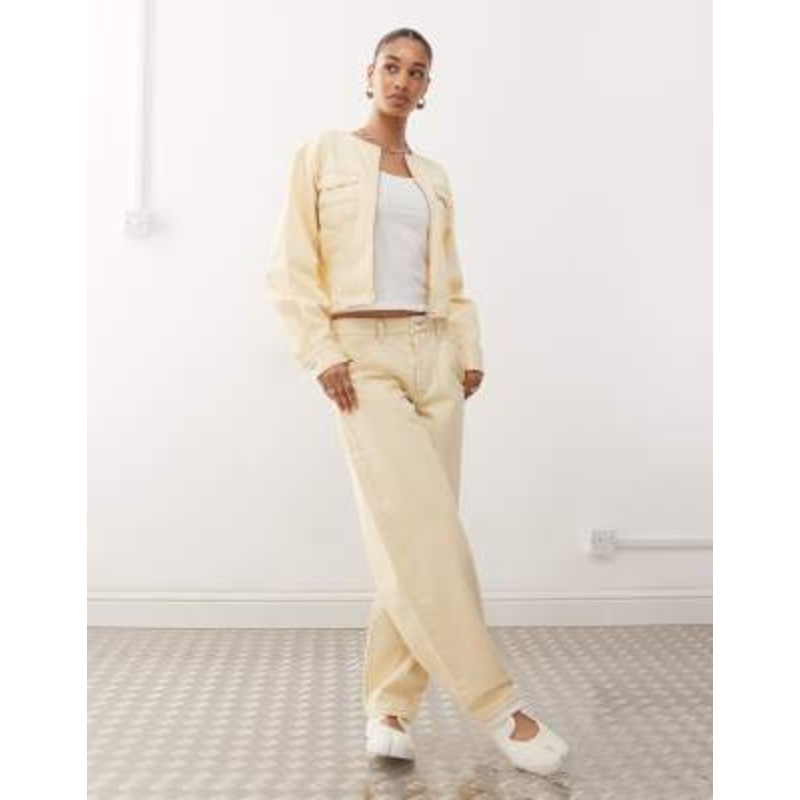 COLLUSION denim fitted jacket with cinch-back buckle in buttermilk