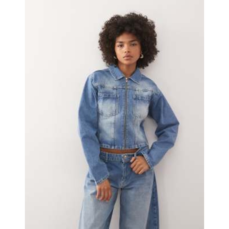 COLLUSION fitted denim jacket in washed blue