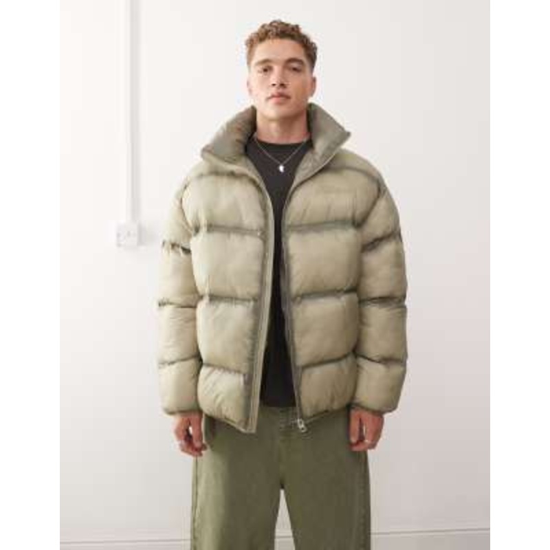 COLLUSION washed puffer jacket in green