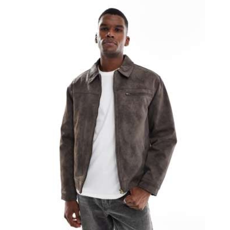 Cotton On cropped faux suede harrington jacket in dark gray
