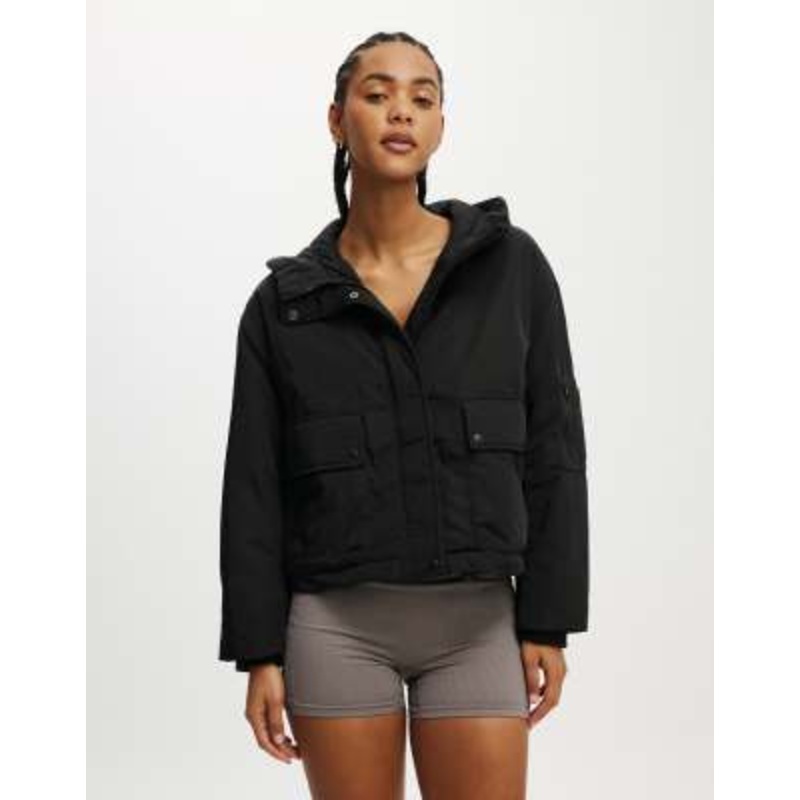 Cotton On patch pocket hooded jacket in black