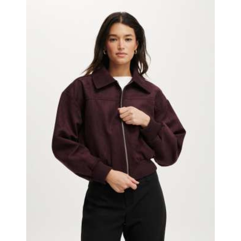 Cotton On Sophie faux suede bomber jacket in burgundy
