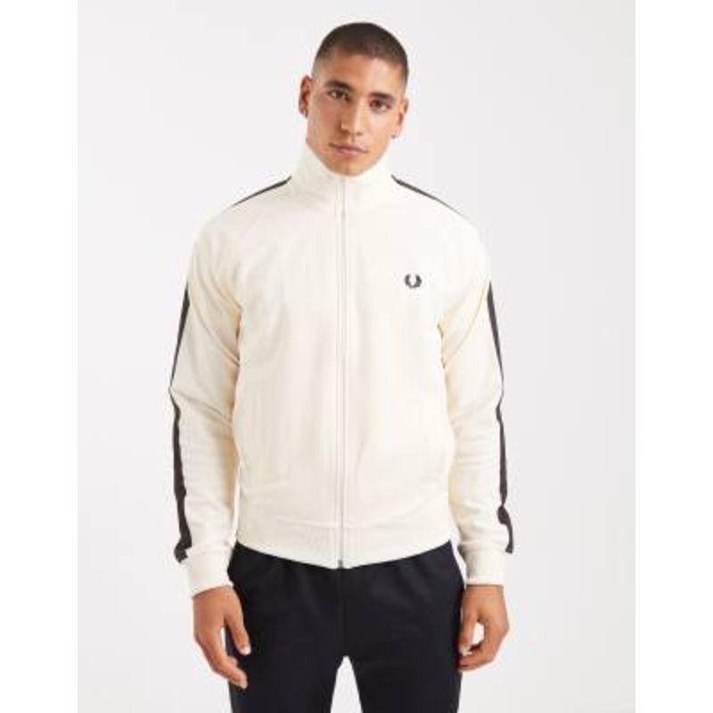Fred Perry contrast tape track jacket in ecru & burnt tobacco