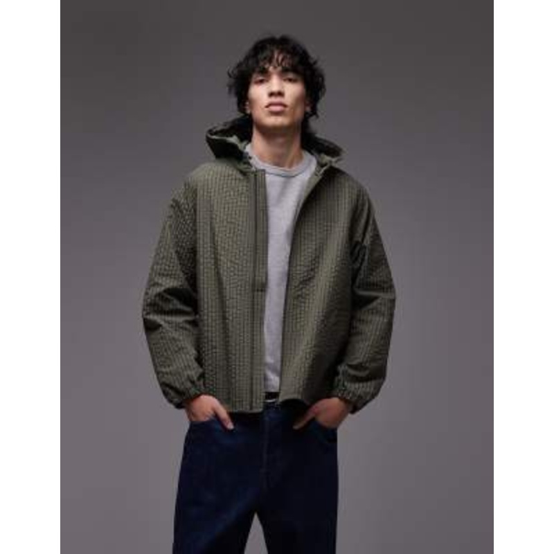Gramicci northside utility hooded jacket in green micro plaid