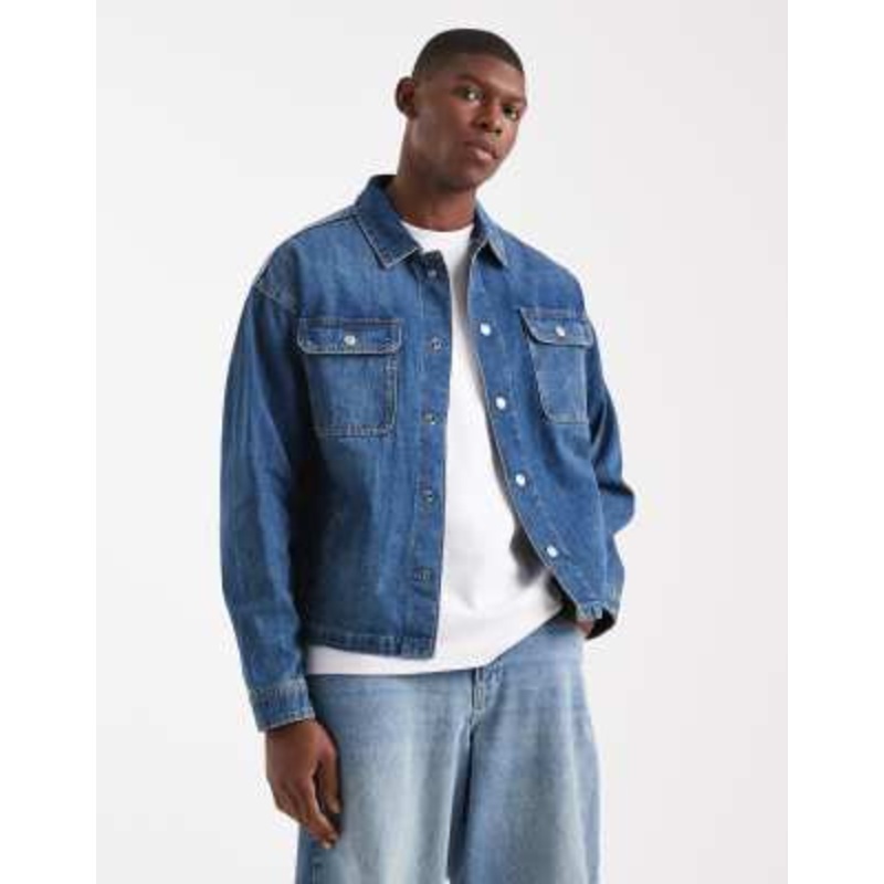 Jack & Jones boxy denim jacket in mid blue denim