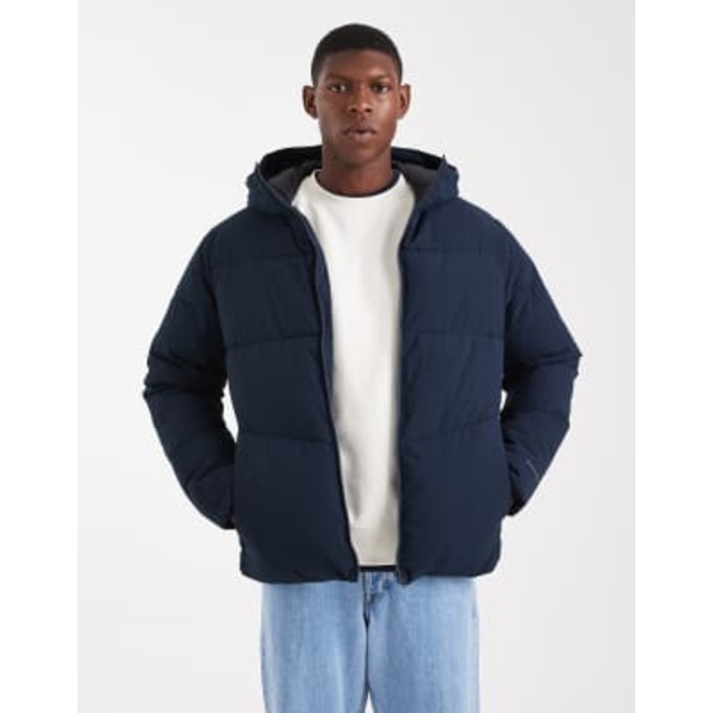 Jack & Jones hooded puffer jacket in navy