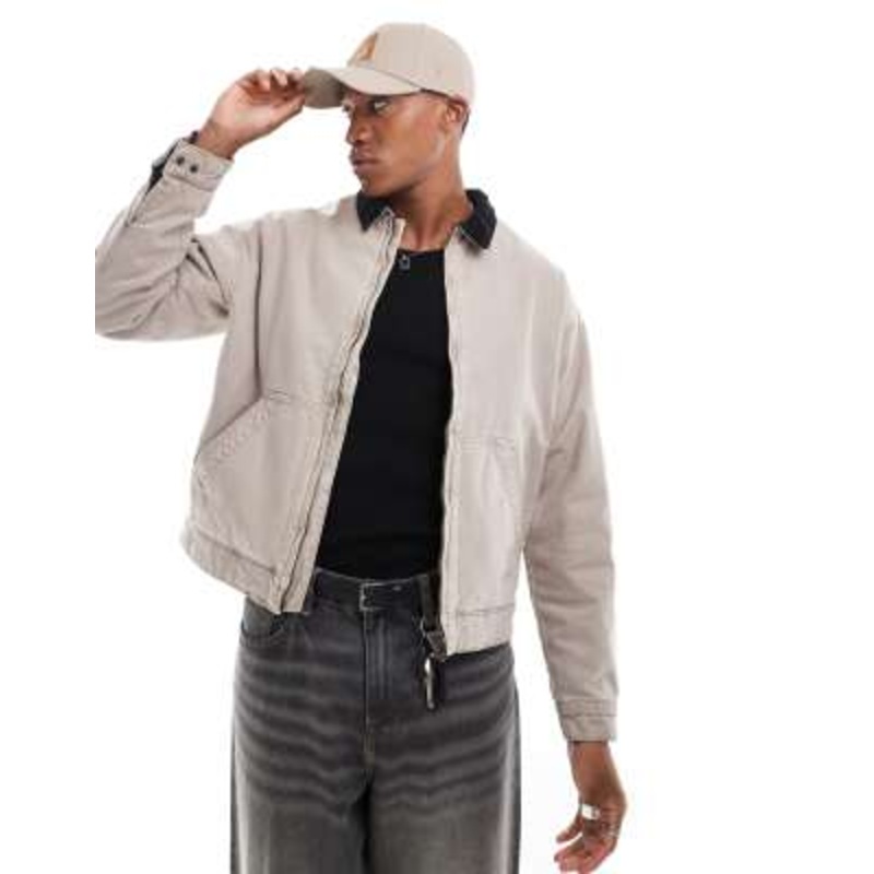 Jack & Jones twill carpenter jacket with cord collar in beige