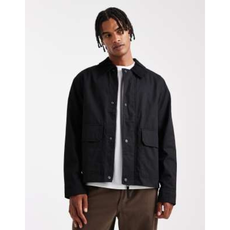Jack & Jones worker jacket with corduroy collar in black