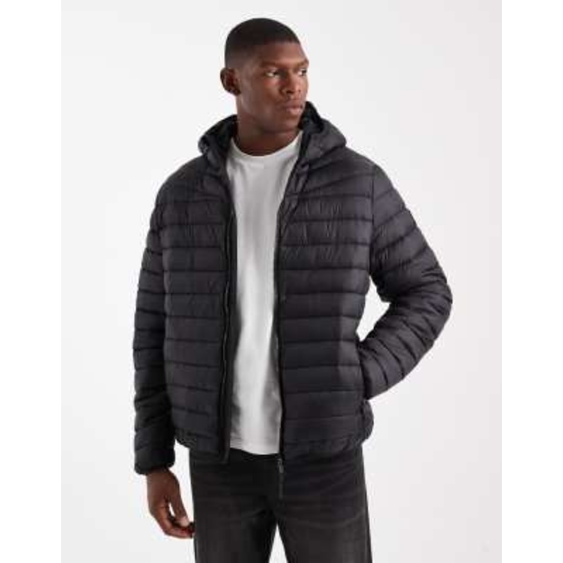 Threadbare funnel neck puffer jacket in black
